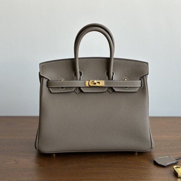 Genuine Leather Taupe wirkin bag 25cm - Picture 2 of 12